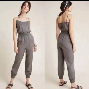 By Anthropologie Nisa Olive Green Tapered Leg Jumpsuit Romper Size S